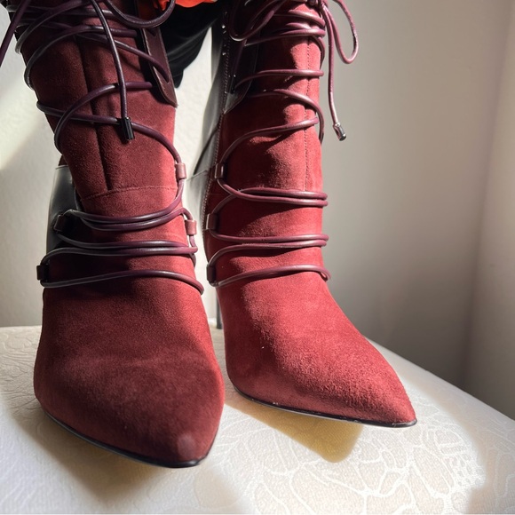 Nine West Maroon Leather Lace-Up Boot Size 5 1/2 - Picture 10 of 12